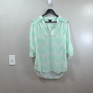 3/4 sleeve mint chevron chiffon top